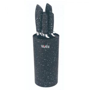 Комплект ножове Voltz OV51633G5, 5броя, Мраморно покритие, с поставка, Черен мрамор